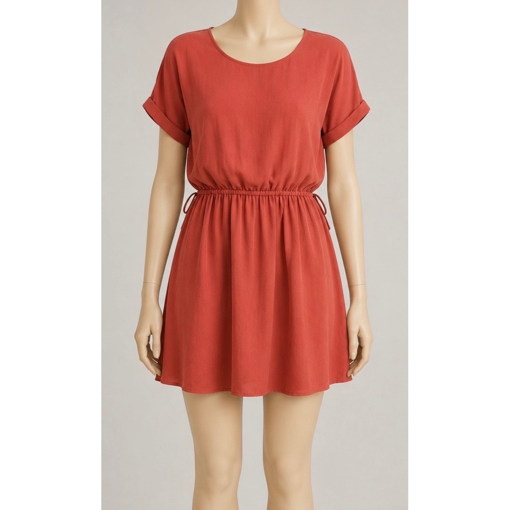 Entro Rust Orange Short Sleeve Elastic Waist Mini Dress Size Large D13172